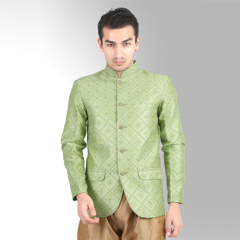 Men Embroidered, Self Design Bandhgala Festive & Wedding, Party Blazer  (Light Green)