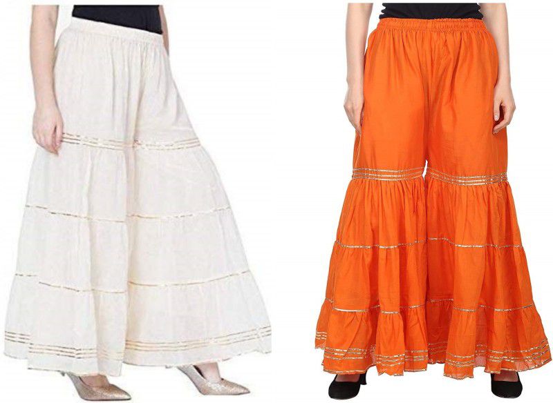 Pack of 2 Women Regular Fit White, Orange Viscose Rayon Trousers