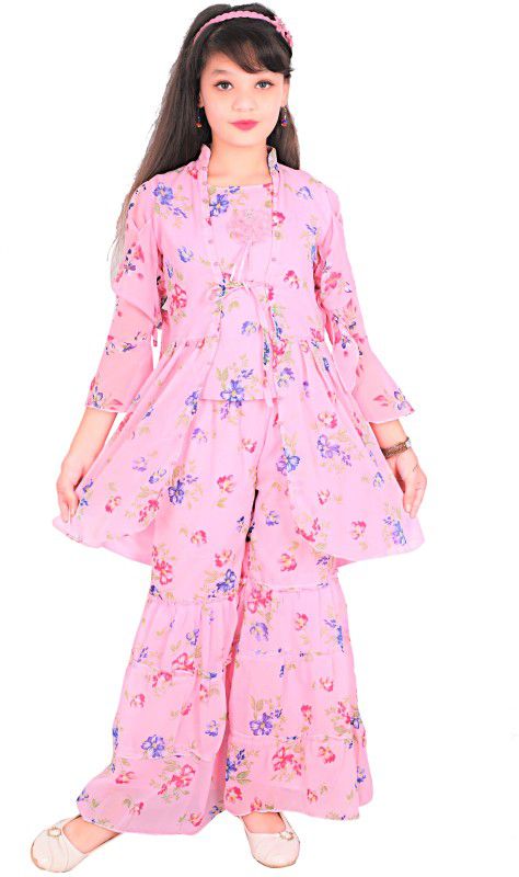 Girls Maxi/Full Length Casual Dress  (Pink, Fashion Sleeve)