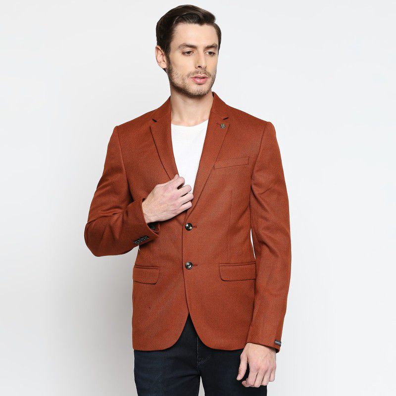 Men Solid Double Breasted Casual Blazer  (Maroon)