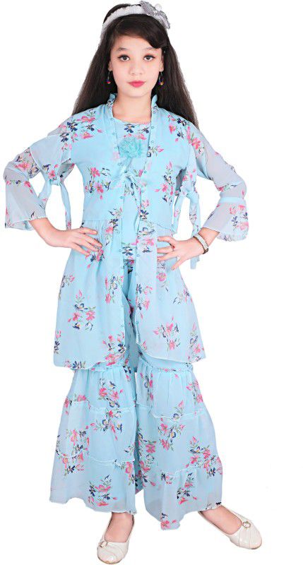 Girls Maxi/Full Length Casual Dress  (Blue, Fashion Sleeve)