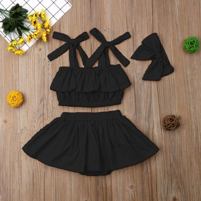 Girls Mini/Short Party Dress  (Black, Noodle strap)