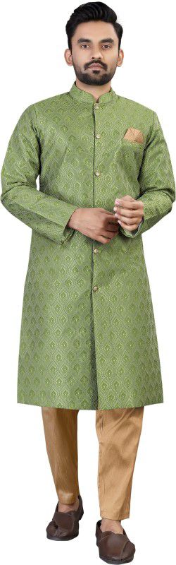 Calassy Fashion Mens Indo Western Sherwani Wedding Dress for Men Ethnic Wear - Green Embroidered Sherwani
