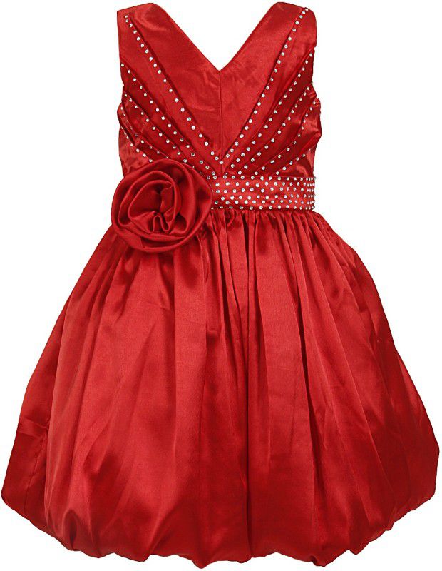 Girls Midi/Knee Length Party Dress  (Red)