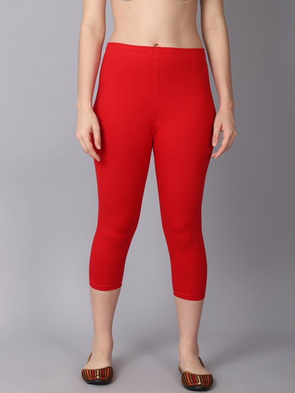 Women Red 3/4th/Calf Length Tights