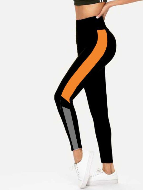 Women Orange, Black Ankle Length Tights