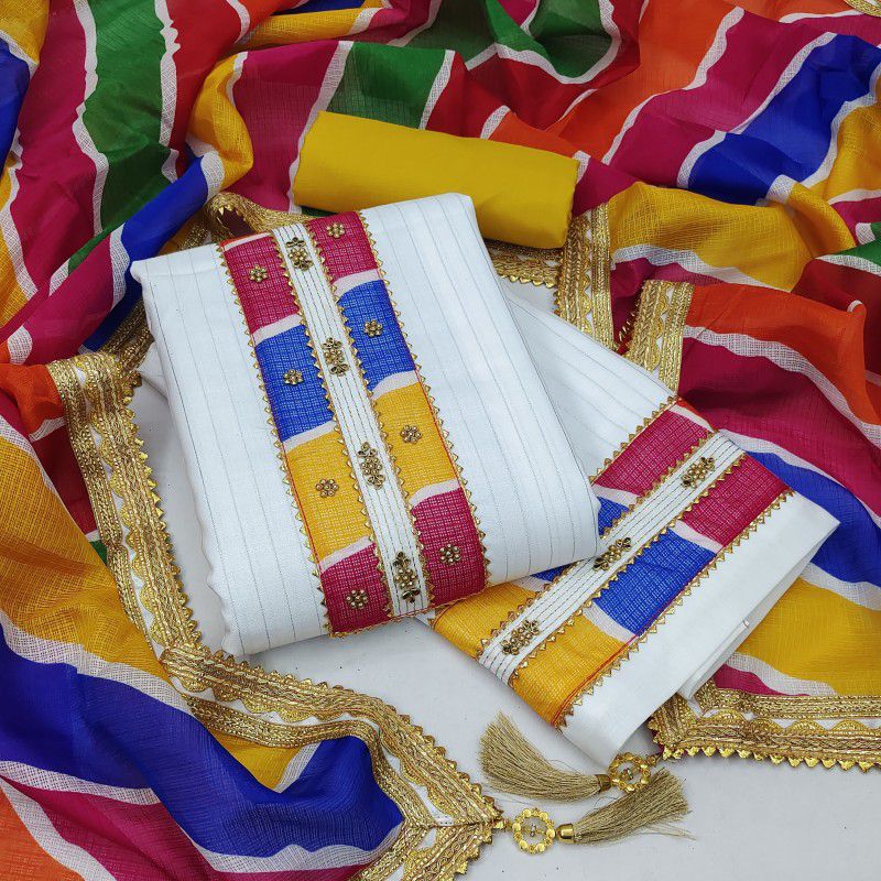 Unstitched Cotton Linen Salwar and Dupatta Material Striped