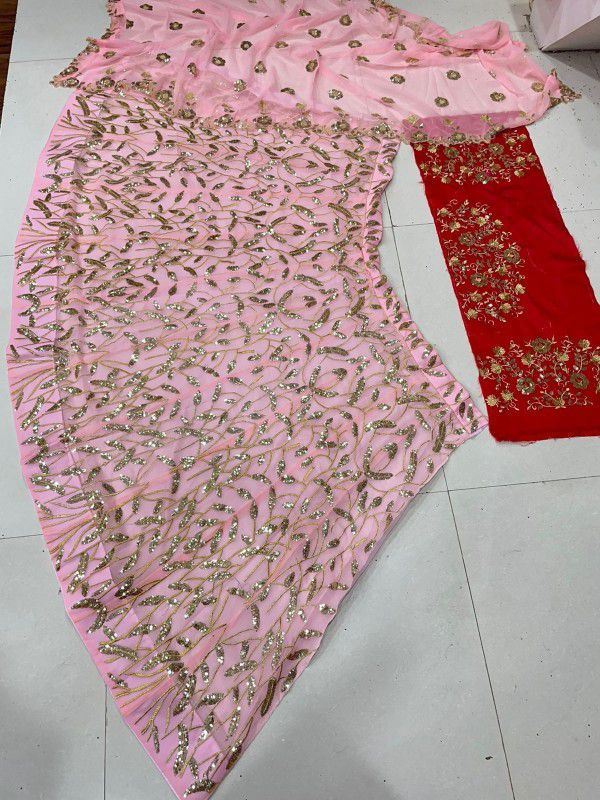 Stitched Lehenga Choli  (Red, Pink)