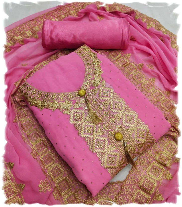Unstitched Silk Blend Salwar and Dupatta Material Embroidered
