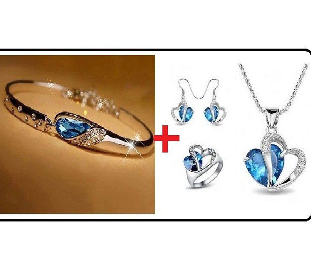 Blue stone setting bracelet and pendant set combo