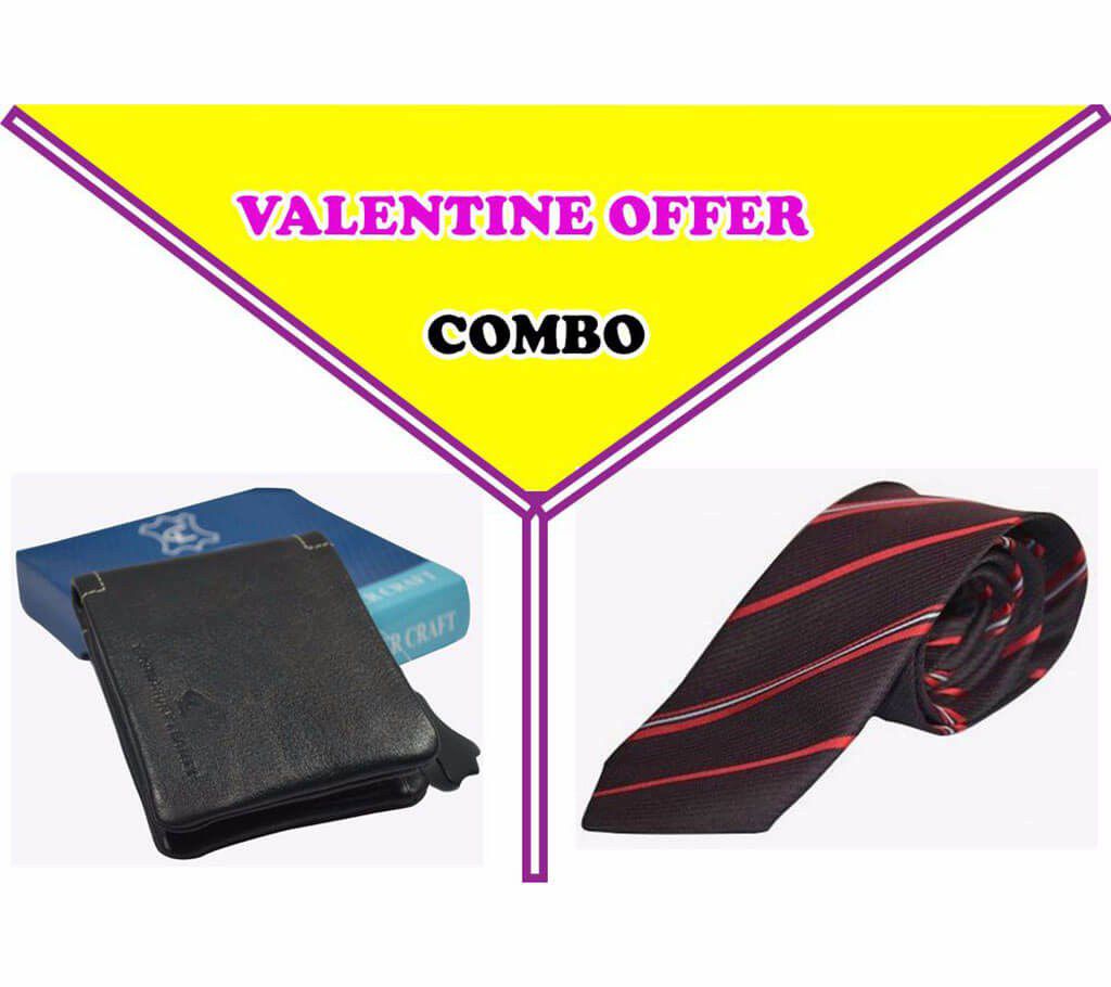 Men's Leather Wallet+Striped Silk Tie Combo Offer
