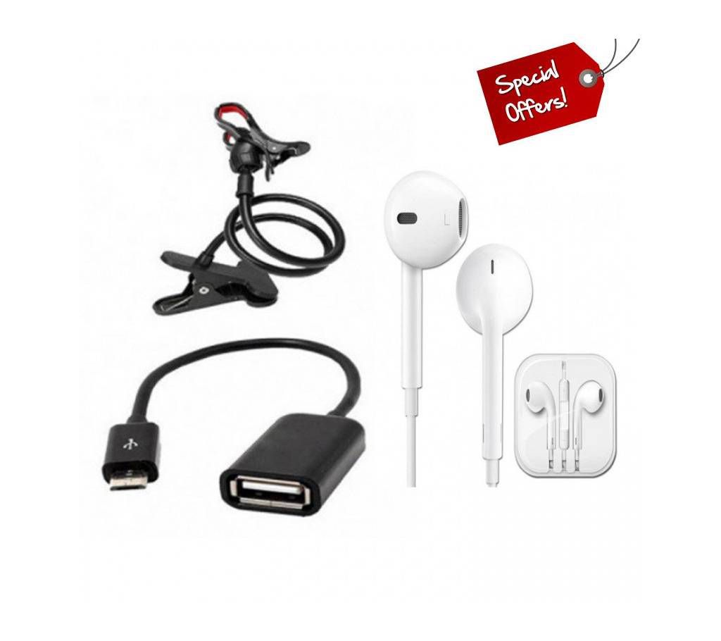 Combo offer 360 Rotate Stand+Micro USB OTG Cable + Apple Earphone (copy)