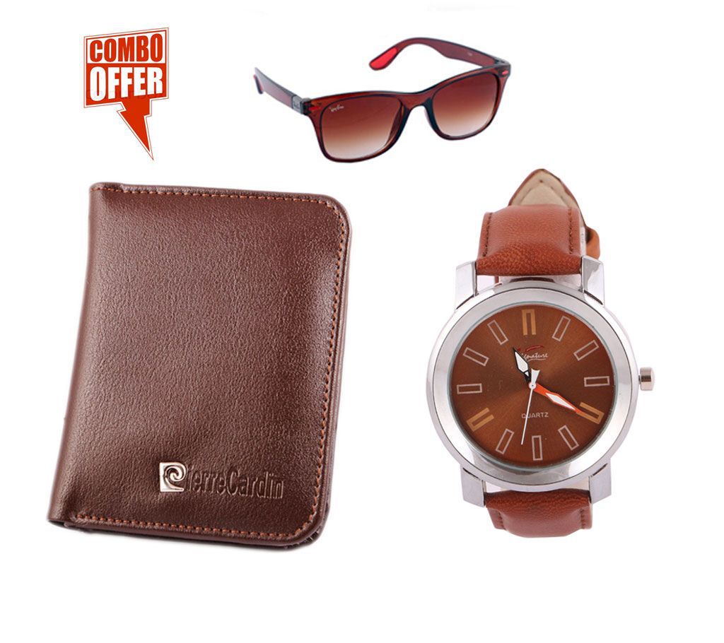 3 Combo Offer Lather Wallet & Watch with Sunglasses 