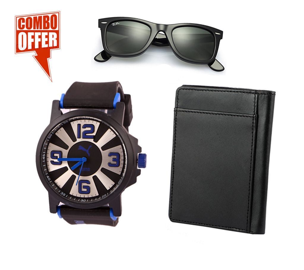 3 Combo Offer Lather Watlet & Watch With Sunglasses 