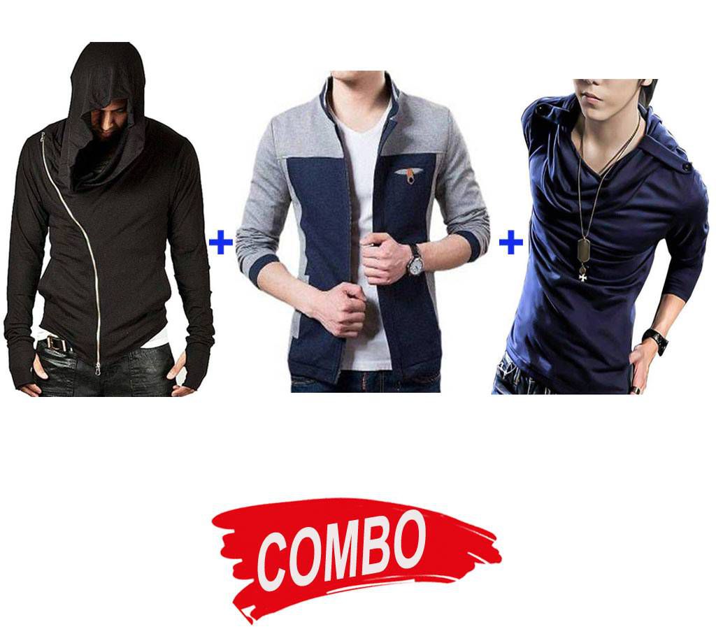 gents regular fit cotton jacket+Gent's Full Sleeve 3pcs Hoodie Combo 