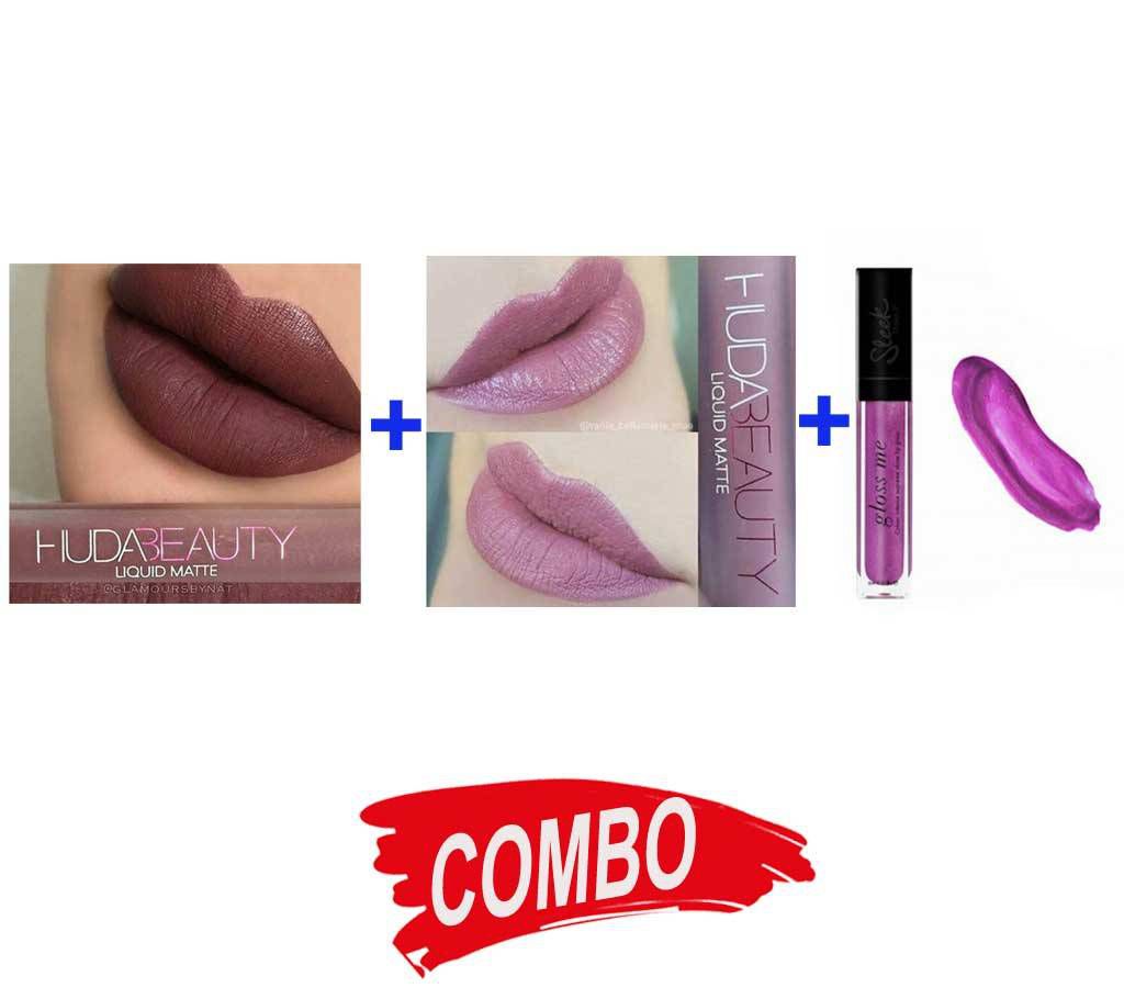Huda beauty Liquid Matt Lipstick - 1pc (USA) + Sleek Lip Gloss Me - 1Pc (UK)+  Huda beauty Liquid Matt Lipstick - 1pc (USA) Combo Offer