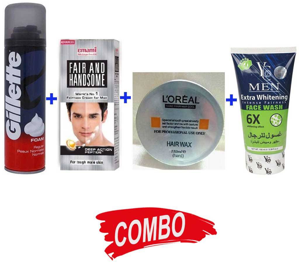 L'Oreal Hair Wax Gel - India + Emami Fair & Handsome Cream - 30gm - India+ YC 6X Extra Whitening Face Wash for Men - 100ml - Thailand + Gillette Classic Regular Shave Combo Offer 