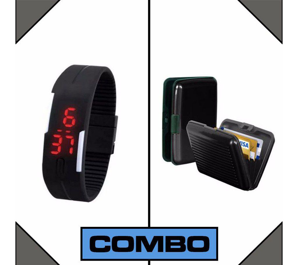 Card holder + LED watch combo