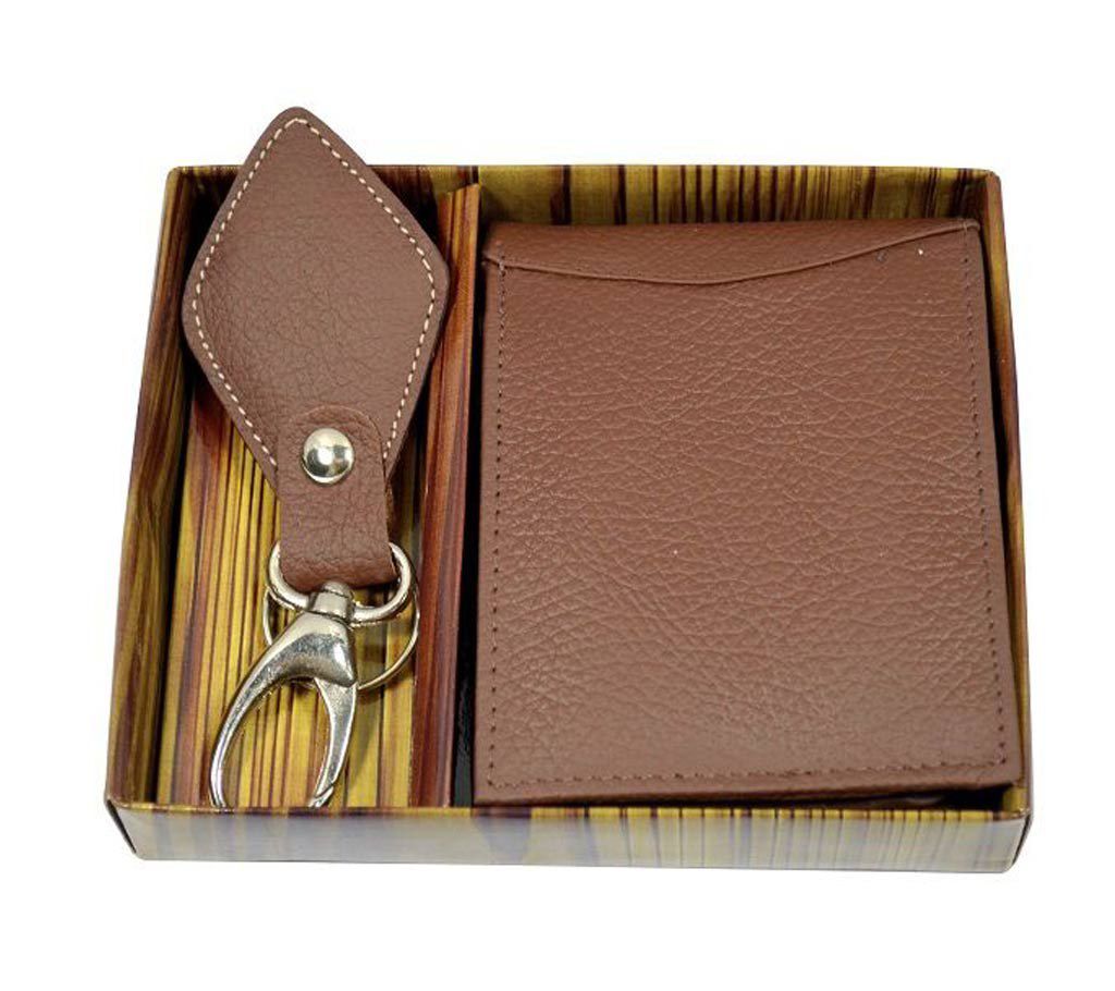 Leather Wallet + Key Ring Gift Set
