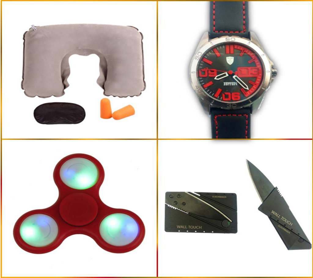 Combo Pack of Travel Pillow, Watch, Spinner, Card knife