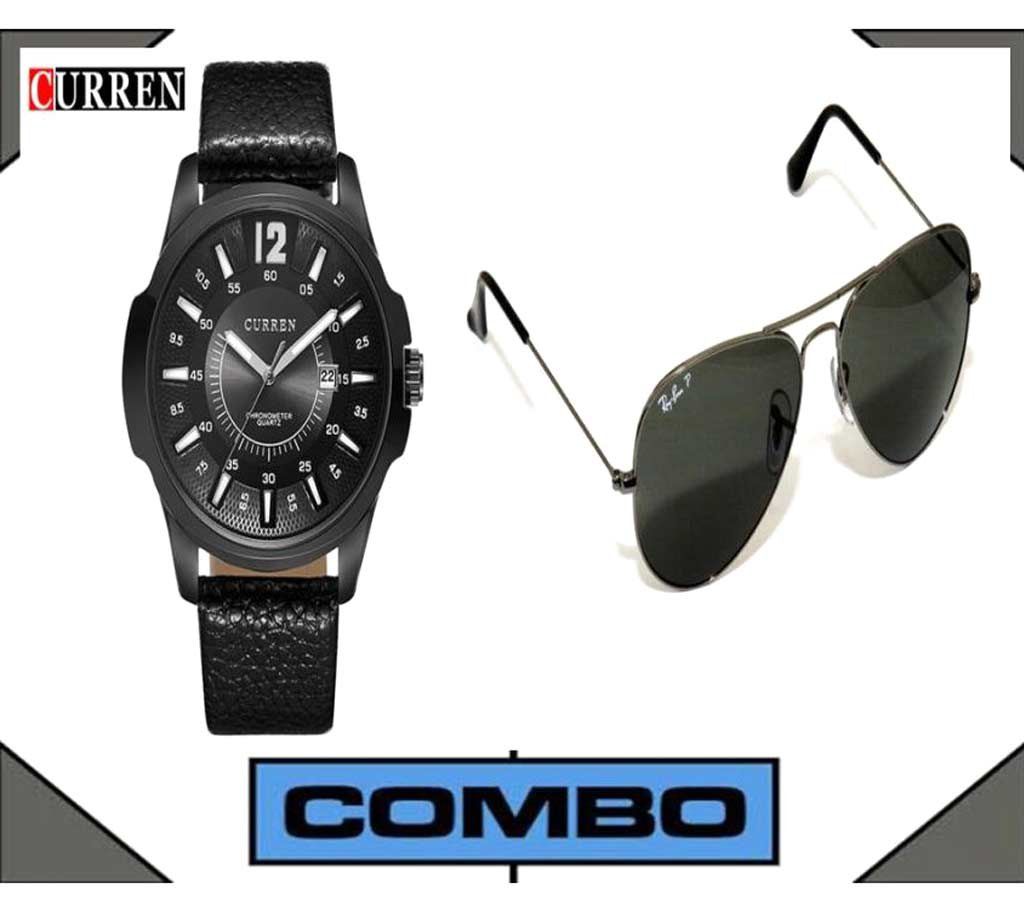 Curren Analog Wrist Watch+Ray Ban Sunglasses Combo 