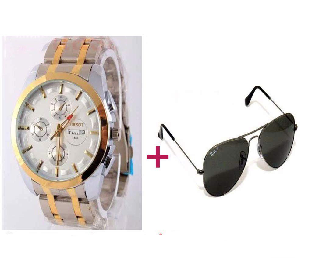 RAY BAN Sunglasses+TISSOT Men's Watch Combo