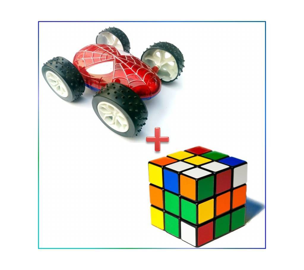 Combo Pack of Spiderman Friction Car & Rubik's Cube