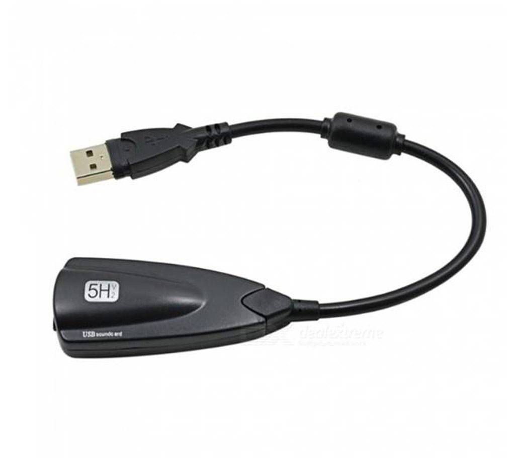 USB 3D Sound Card Adapter with Cable Line - Black