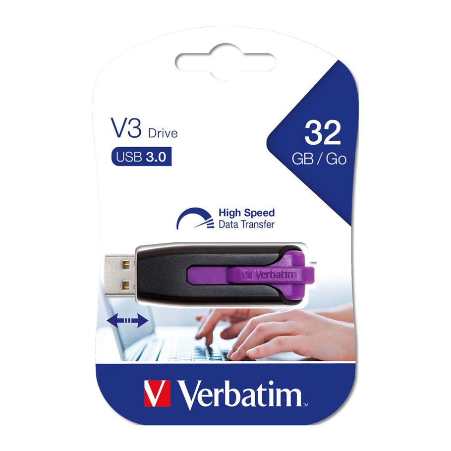 Verbatim V3 USB Drive - Purple, 32GB