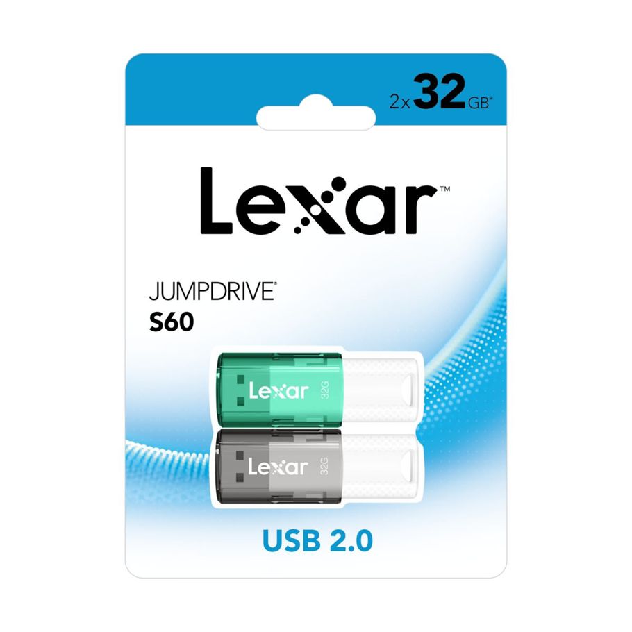 2 Pack Lexar S60 USB 2.0 32GB Jumpdrive - Black and Teal