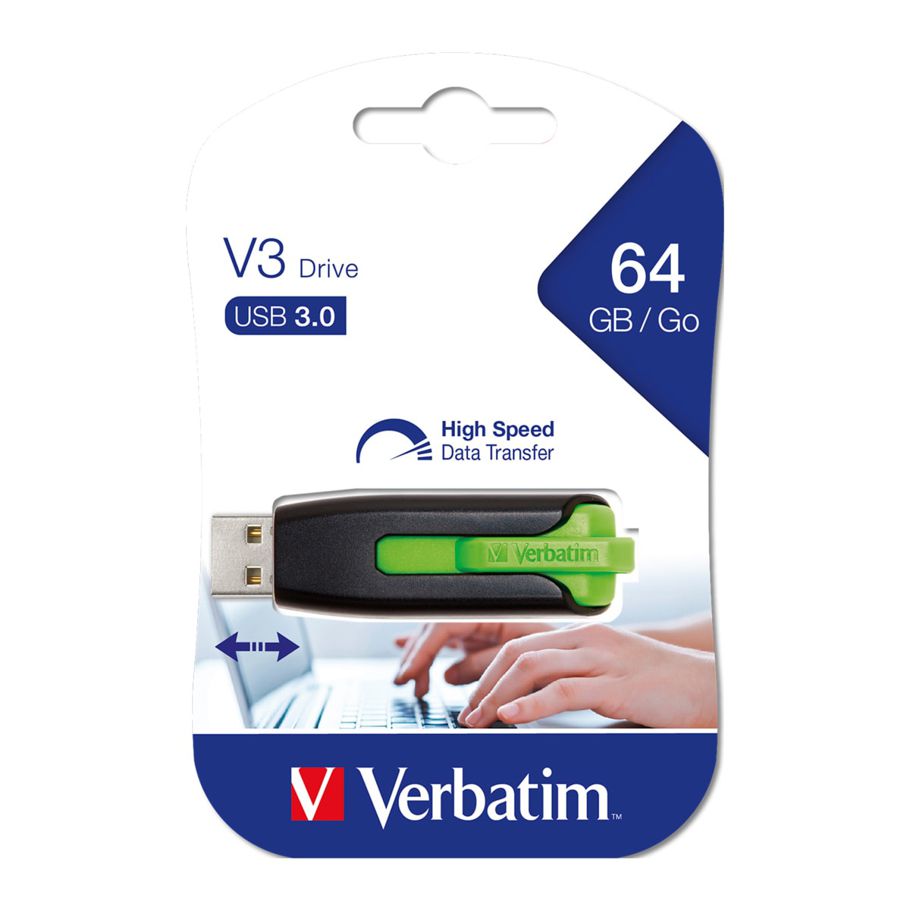 Verbatim V3 USB Drive - Green, 64GB