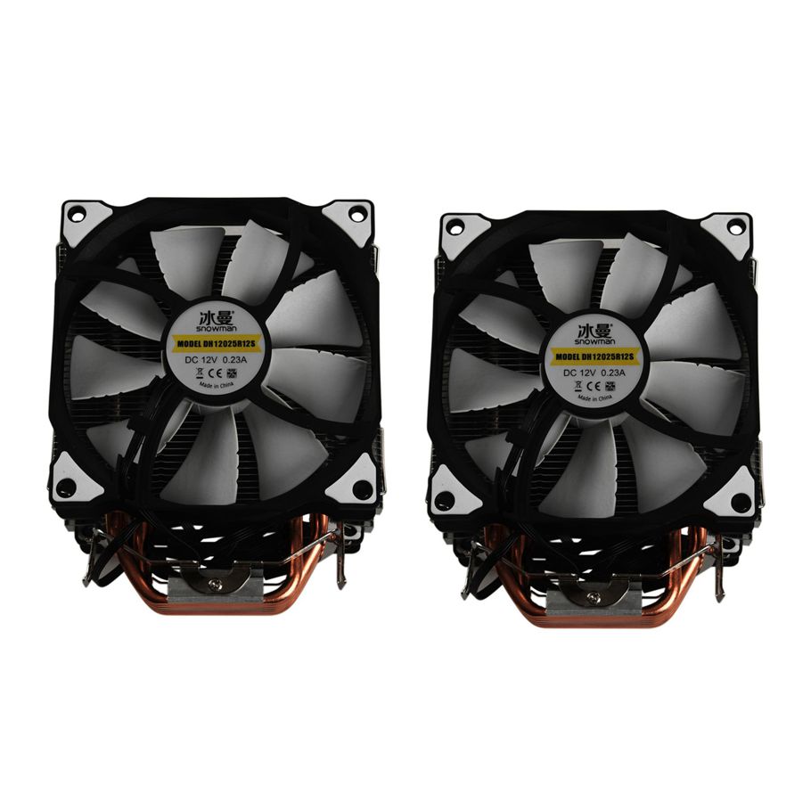 2X SNOWMAN M-T6 4PIN CPU Cooler Master 6 Heatpipe Double Fans 12cm Cooling Fan LGA775 1151 115X 1366 Support Intel AMD