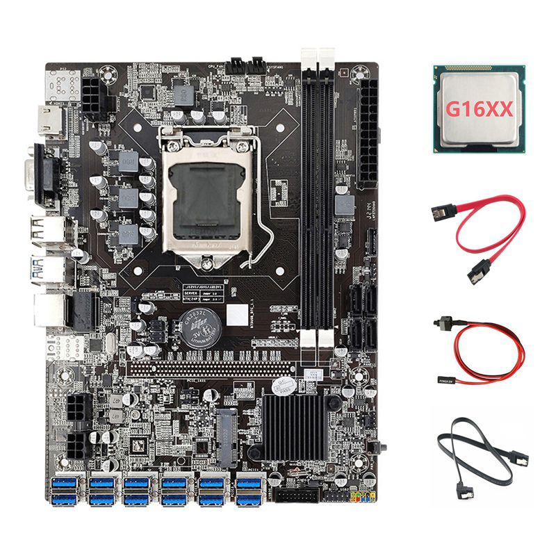 B75 12USB BTC Mining Motherboard+G16XX CPU+2XSATA Cable+Switch Cable
