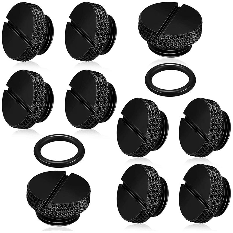 10 Pieces Black G 1/4 Inch Plug Fitting with O- Ring Water Stop Plug for Computer Water Cooling System