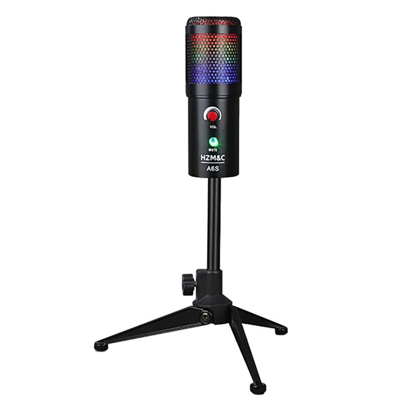 HZM&C A6S Microphone Tripod Kit 192KHz/24Bit High Sampling Rate Comes with Breathing Light Game Live Broadcast USB Microphone