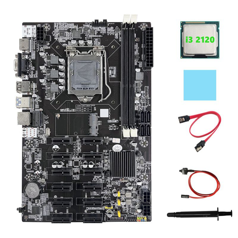 B75 12 PCIE Motherboard+I3 2120 CPU+SATA +Switch Cable+Thermal Pad