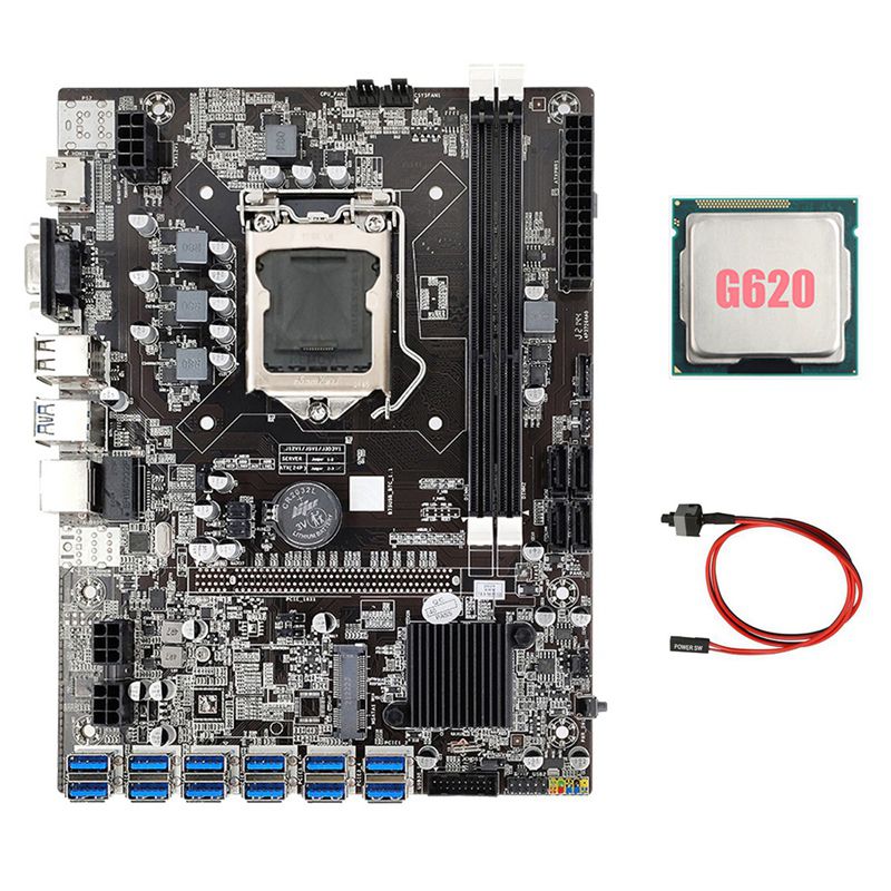 B75 ETH Mining Motherboard 12XPCIE USB Adapter+G620 CPU LGA1155