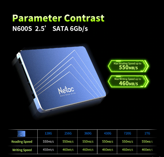 Netac SSD Hard Drive 128GB SATA3 TLC Internal Solid State Drive 2.5 Laptop Drive Disk For Notebook PC Computer