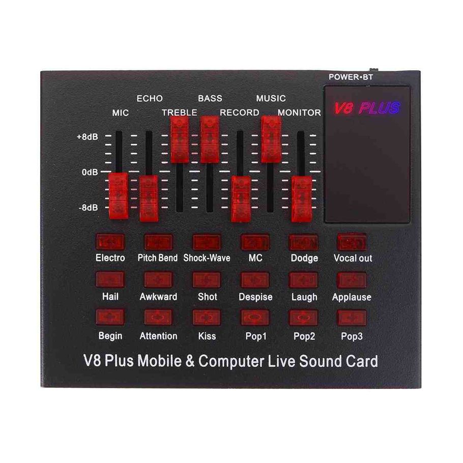 V8 PLUS Bluetooth Sound Card Audio USB Headset Microphone Webcast Live Sound Card Interface External 18 Sounds Card for Singing