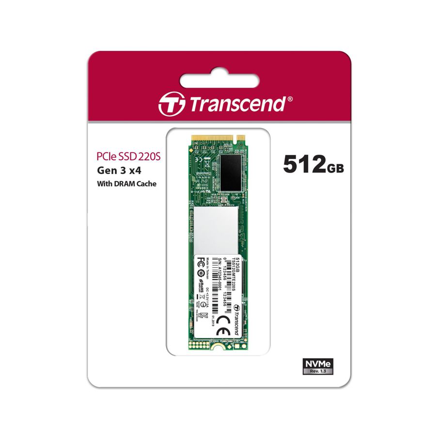 Transcend 512GB PCIe M.2 NVMe SSD 220S, 3D TLC, with DRAM