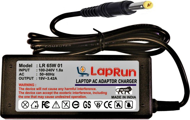 LAPRUN Charger Compatible for ACER ASPIRE 4750 Laptops of 19v,3.42a,Pin-5.5x1.7, 65 W Adapter  (Power Cord Included)