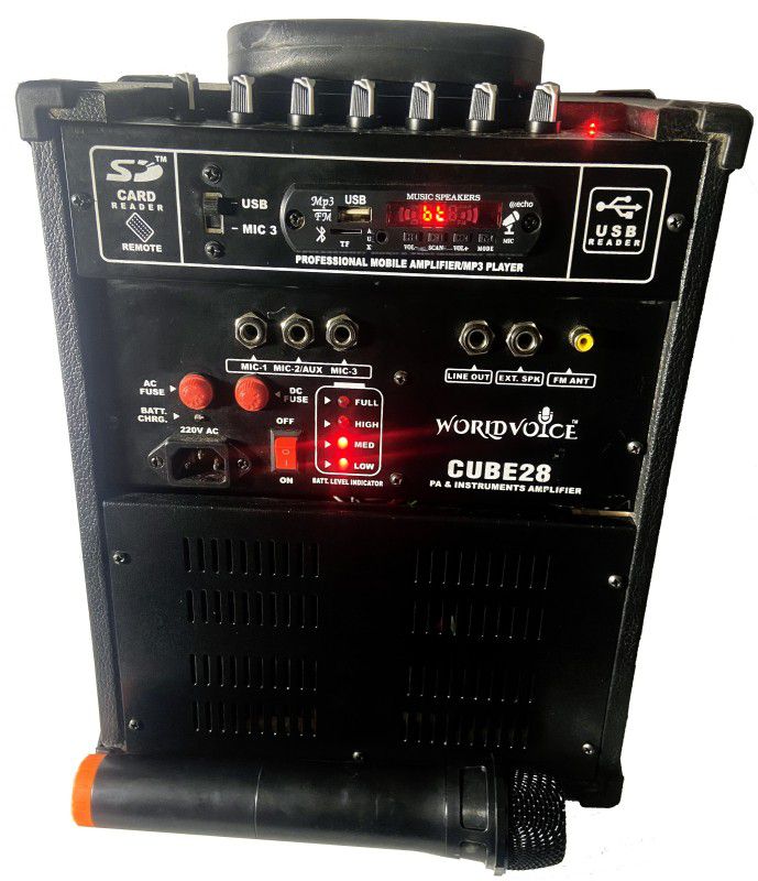 world voice Series BT CUBE-28 Amplifier With Cordless MIC/ECHO MIC BT/USB/FM/MP3/SD-MMC/AUX 30 W AV Power Amplifier  (Black)