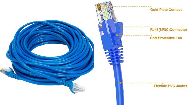 TERABYTE Ethernet Cable 14.25 m 14.25 METER Patch Cable CAT5/5E Internet Network RJ45 LAN Wire High Speed  (Compatible with PC, Laptop, Router, Blue, One Cable)