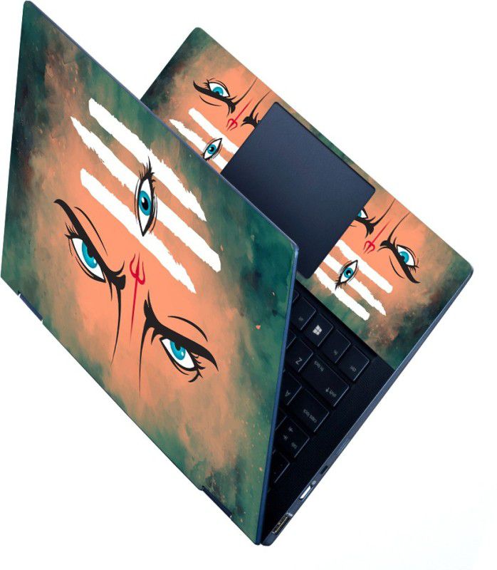 Full Panel Laptop Skin Decal Sticker Vinyl Fits Size Upto 15.6 inches - Lord Shiva Trinetra Self Adhesive Vinyl Laptop Decal 15.6