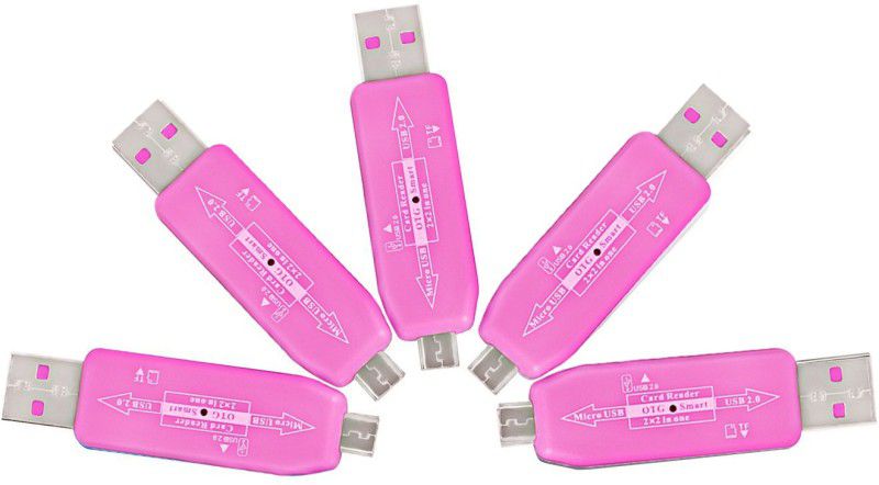 RetailShopping Multi Use 3 in 1 Micro USB OTG Smart TF Card Reader Adapter With 2.0 USB HUB 480mbps Card Reader  (Pink)
