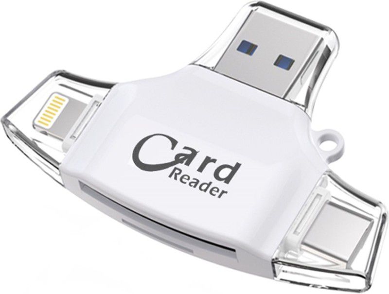 Mobizmo Pro Plus 4 in 1 OTG Card Reader Four ports : lightning + Type C + Micro USB + USB Card Reader  (White)