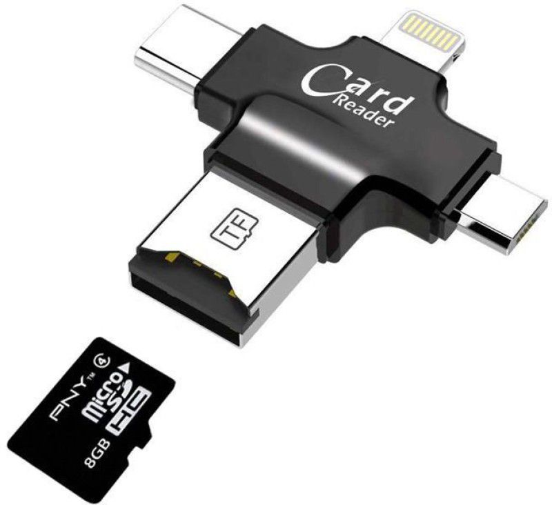 Tobo 4 in 1 OTG Card Reader Four ports : lightning + Type C + Micro USB + USB Card reader for Mobile, iPad Card Reader  (Black, White)