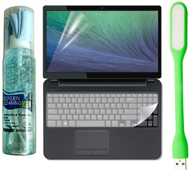 FineArts Combo of Cleaning Kit, 15.6 inch Laptop Screen Guard, Key Guard and Flexible USB Led Light Combo Set