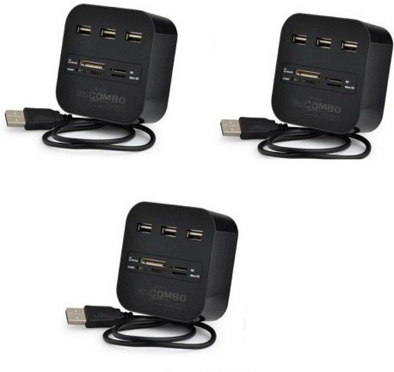 techdeal SET OF 3PC 2.0 Combo Hub All In One with 3 ports for SD/MMC/M2/MS Multi Card Reader USB Adapter (Black) Card Reader  (Black)