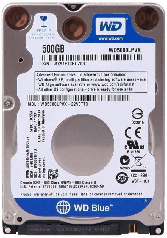WD Blue 500GB 500 GB Laptop Internal Hard Disk Drive (HDD) (Laptop 500 GB HDD)  (Interface: SATA, Form Factor: 2.5 Inch)